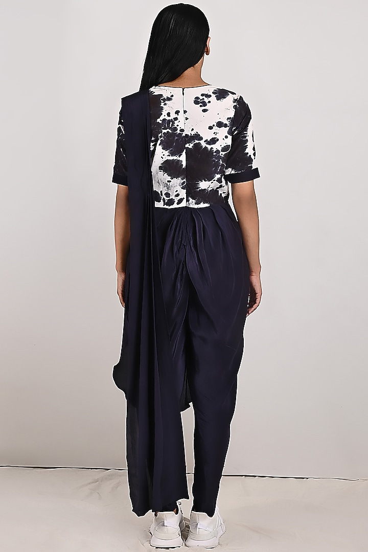 White & Black Tie-Dye Draped Jumpsuit by Bohame at Pernia's Pop Up Shop