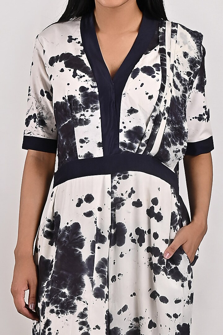 White & Black Crepe Tie-Dye Draped Jumpsuit by Bohame at Pernia's Pop Up Shop