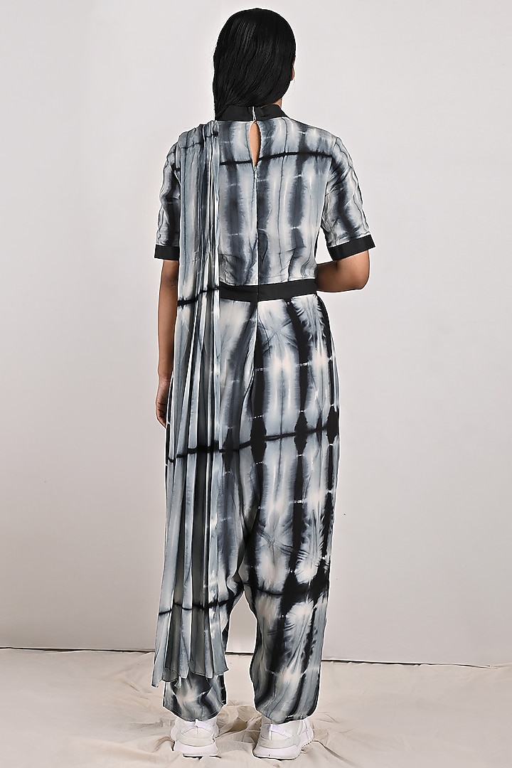 Light Grey Crepe Tie-Dye Draped Jumpsuit by Bohame at Pernia's Pop Up Shop