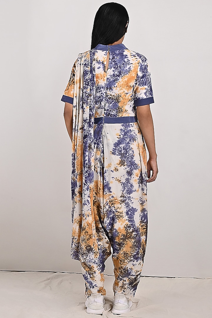 Cream Crepe Tie-Dye Draped Jumpsuit by Bohame at Pernia's Pop Up Shop