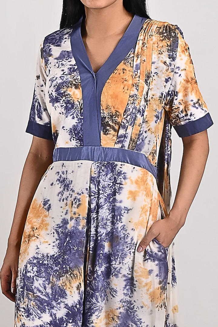 Cream Crepe Tie-Dye Draped Jumpsuit by Bohame at Pernia's Pop Up Shop