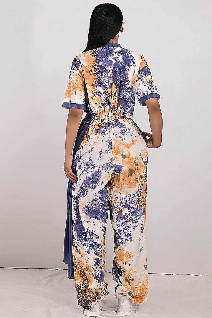 Cream Crepe Tie-Dye Jumpsuit With Attached Flare by Bohame at Pernia's Pop Up Shop