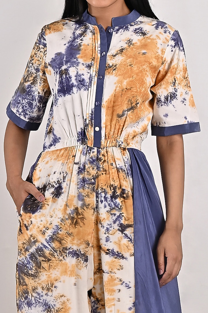 Cream Crepe Tie-Dye Jumpsuit With Attached Flare by Bohame at Pernia's Pop Up Shop