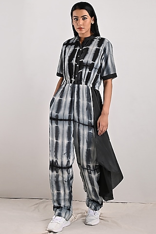 Light Grey Tie-Dye Jumpsuit With Attached Flare by Bohame