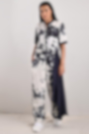 White & Black Tie-Dye Jumpsuit With Attached Flare by Bohame at Pernia's Pop Up Shop