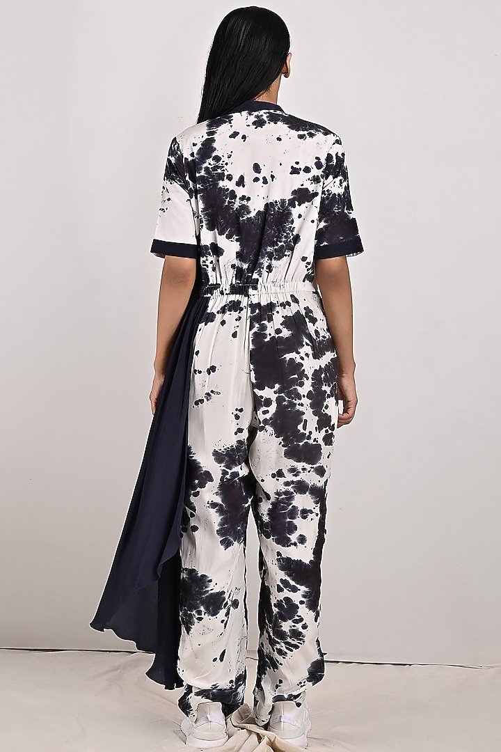 White & Black Tie-Dye Jumpsuit With Attached Flare by Bohame at Pernia's Pop Up Shop