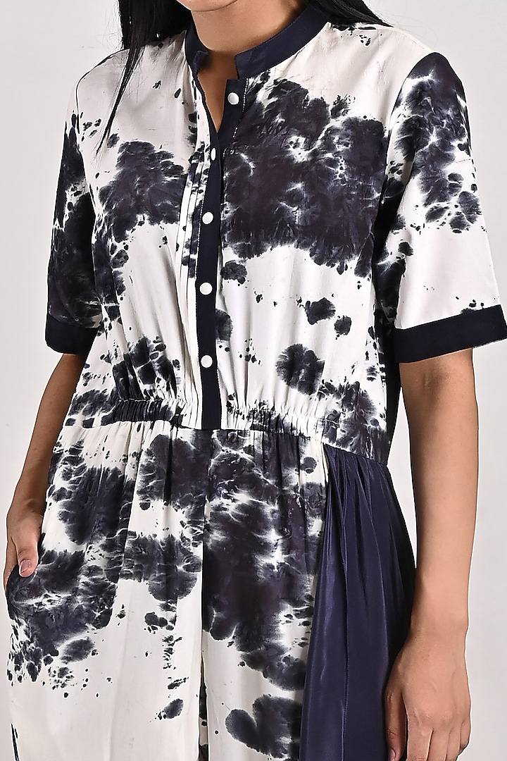 White & Black Tie-Dye Jumpsuit With Attached Flare by Bohame at Pernia's Pop Up Shop