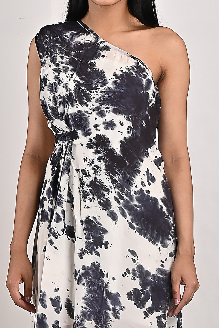 White & Black Crepe Printed Summer Dress by Bohame at Pernia's Pop Up Shop