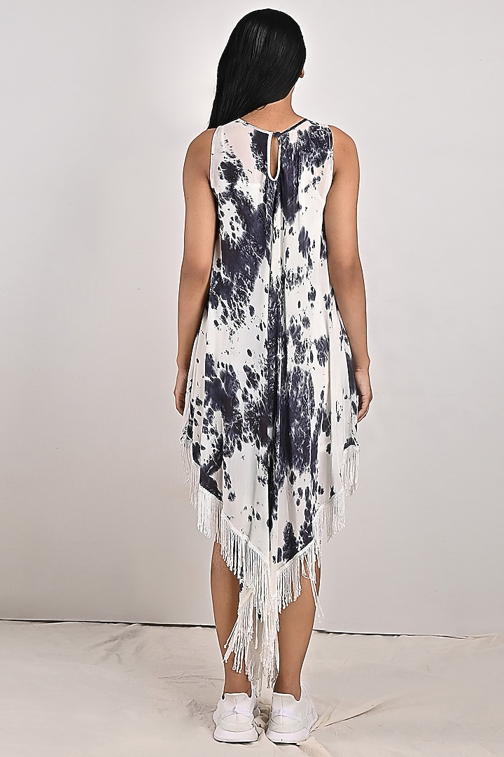 White & Black Printed Asymmetrical Summer Dress by Bohame at Pernia's Pop Up Shop