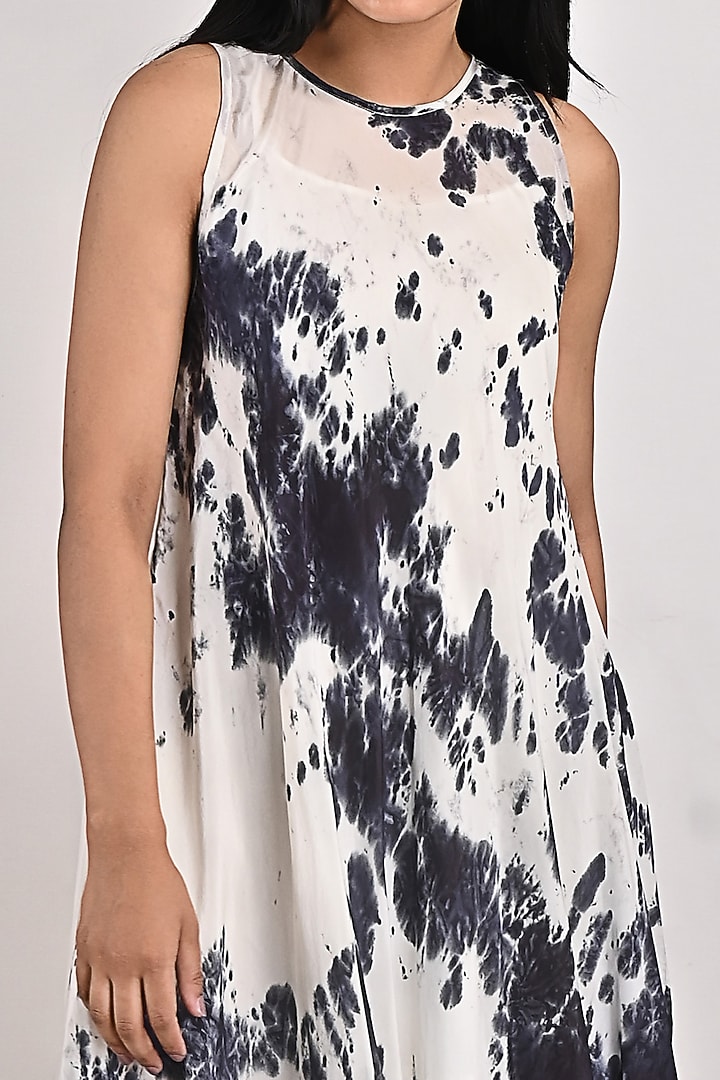 White & Black Printed Asymmetrical Summer Dress by Bohame at Pernia's Pop Up Shop