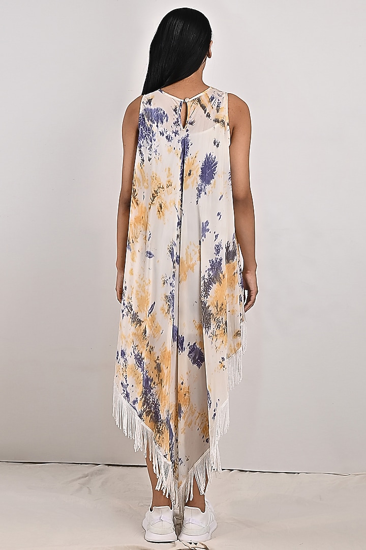 Cream Crepe Printed Asymmetrical Summer Dress by Bohame at Pernia's Pop Up Shop