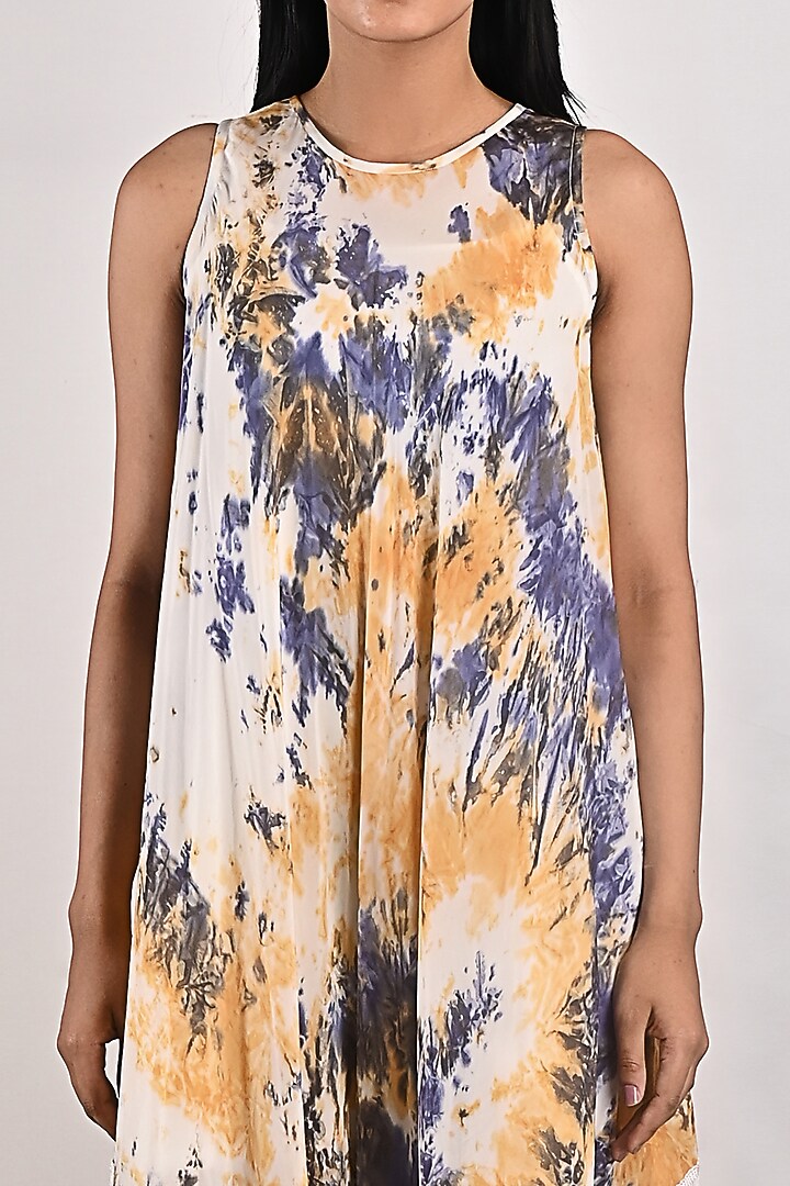 Cream Crepe Printed Asymmetrical Summer Dress by Bohame at Pernia's Pop Up Shop