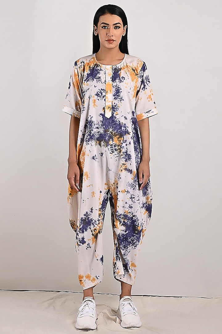 Cream Modal Printed Jumpsuit by Bohame