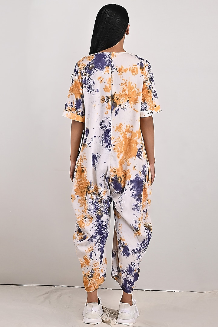 Cream Modal Printed Jumpsuit by Bohame at Pernia's Pop Up Shop
