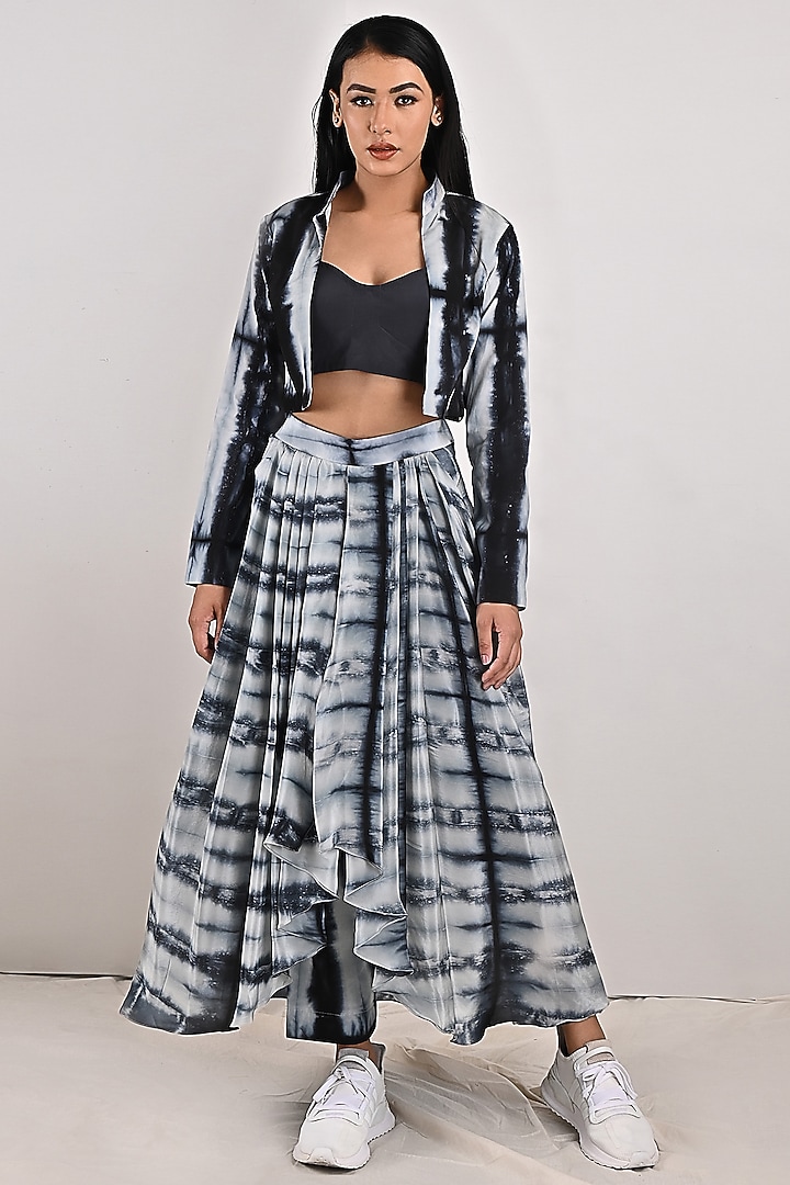 Light Grey Crepe Printed Skirt Set by Bohame at Pernia's Pop Up Shop
