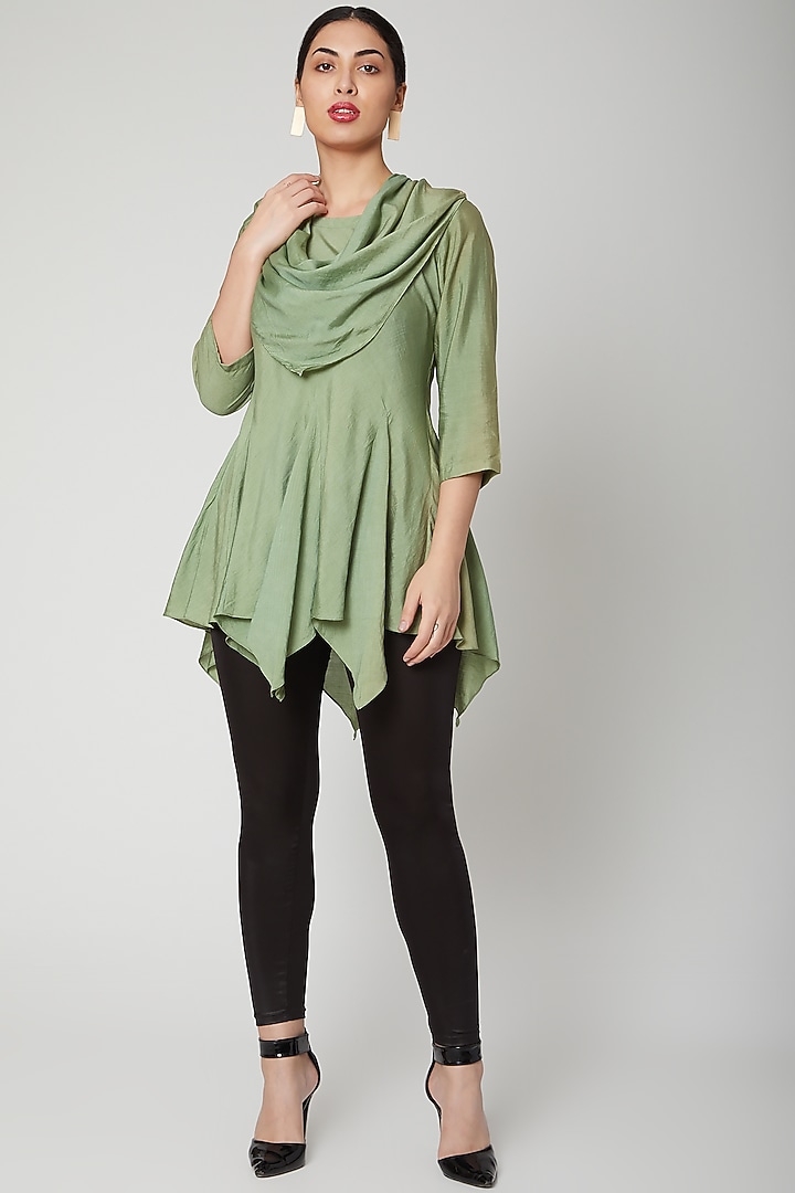 Olive Green Asymmetric Top by Bohame at Pernia's Pop Up Shop