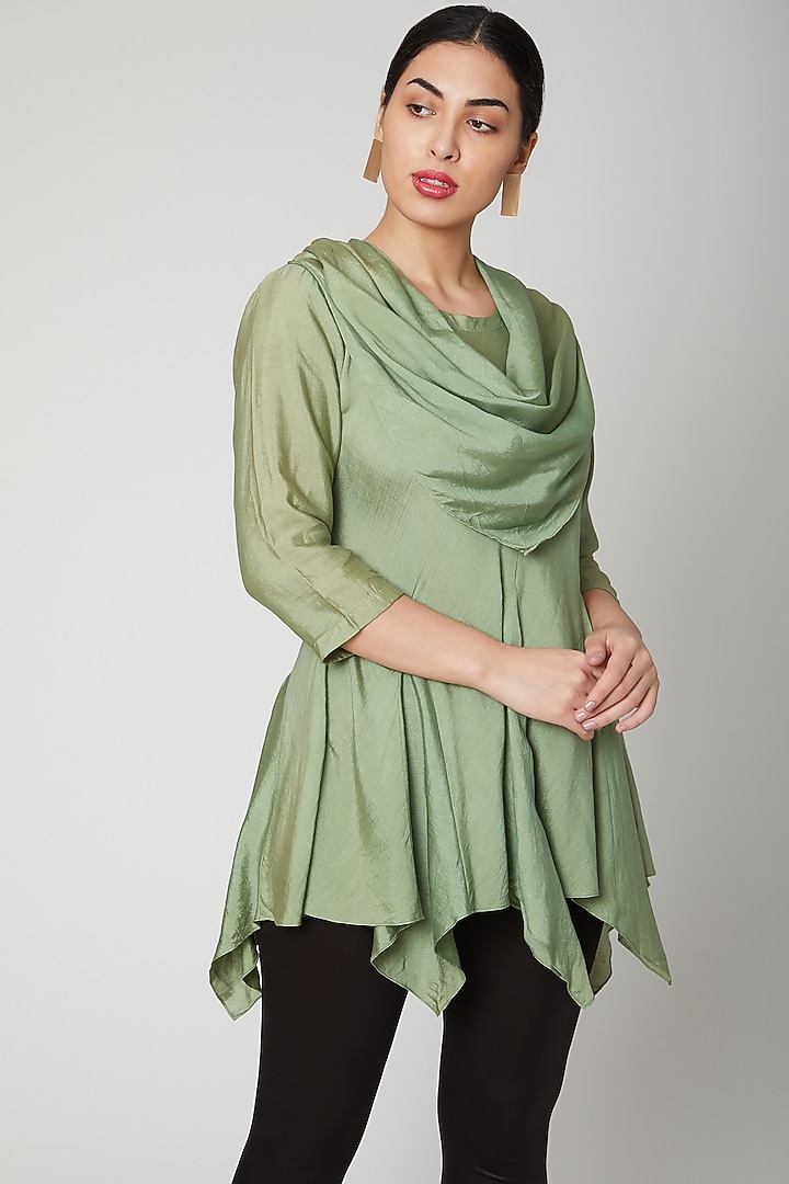 Olive Green Asymmetric Top by Bohame at Pernia's Pop Up Shop