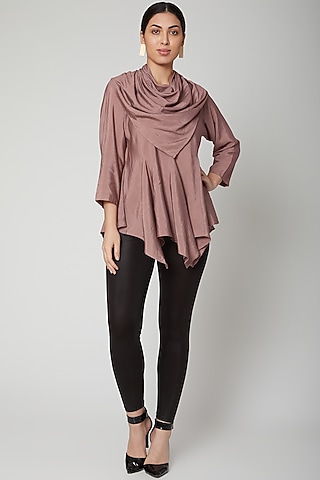 Mauve Asymmetric Cowl Top by Bohame