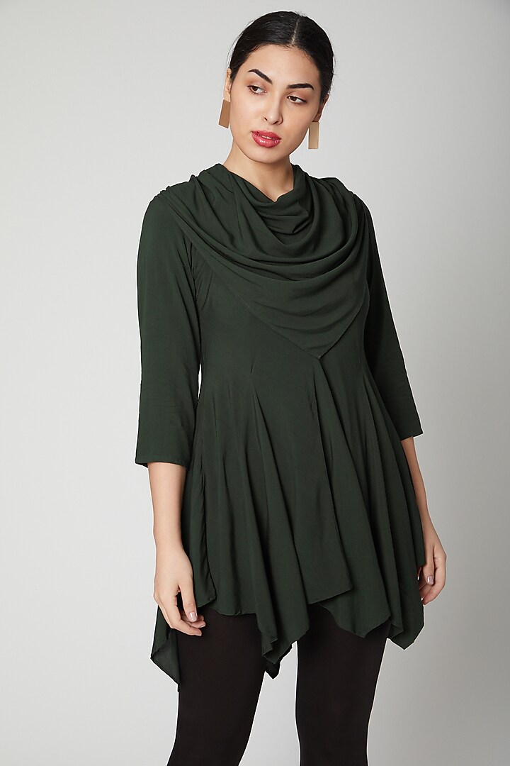 Bottle Green Asymmetric Cowl Top by Bohame at Pernia's Pop Up Shop