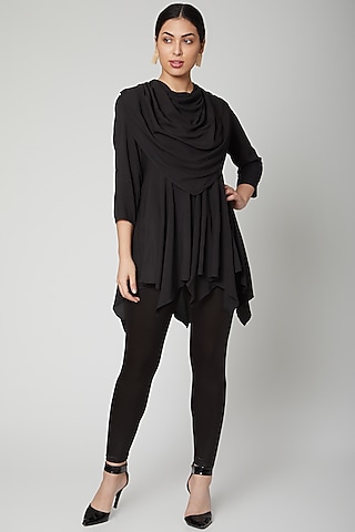 Black Asymmetric Cowl Top by Bohame