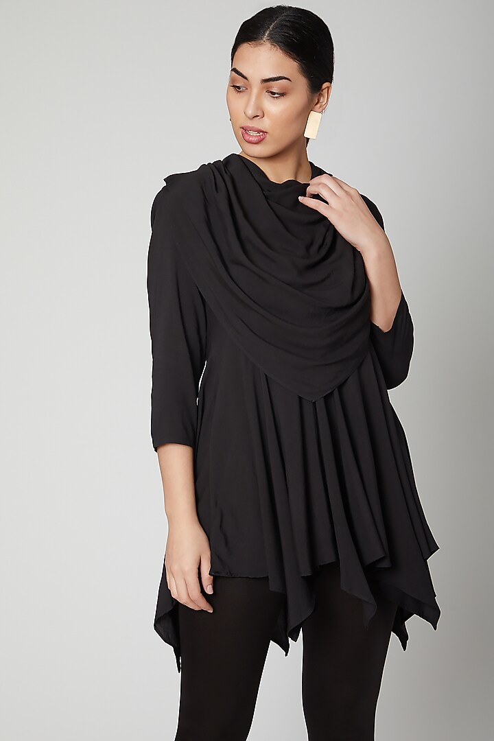 Black Asymmetric Cowl Top by Bohame at Pernia's Pop Up Shop