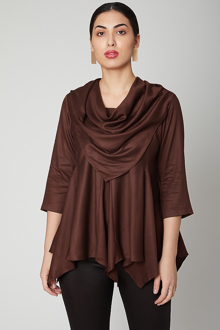 Brown Asymmetric Cowl Top by Bohame at Pernia's Pop Up Shop