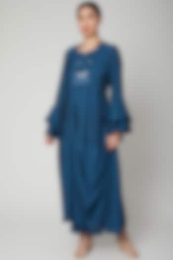 Turquoise Blue Asymmetric Cowl Dress by Bohame