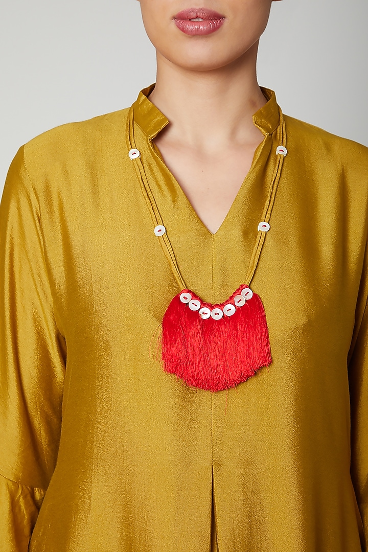 Mustard Summer Dress With Bell Sleeves & Necklace by Bohame at Pernia's Pop Up Shop