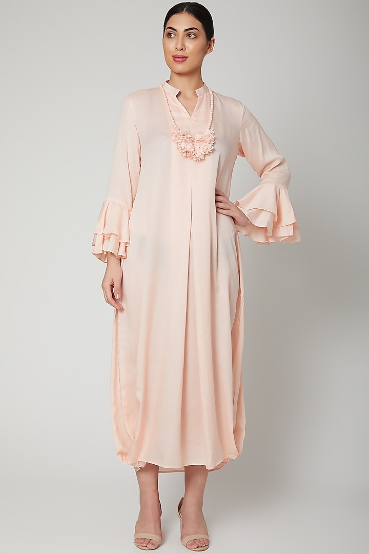 Peach Dress With Necklace by Bohame