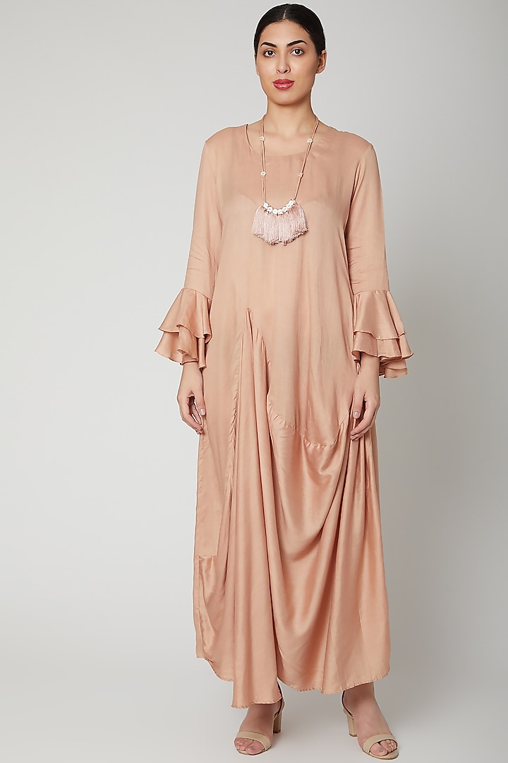Rose Gold Cowl Dress With Necklace by Bohame