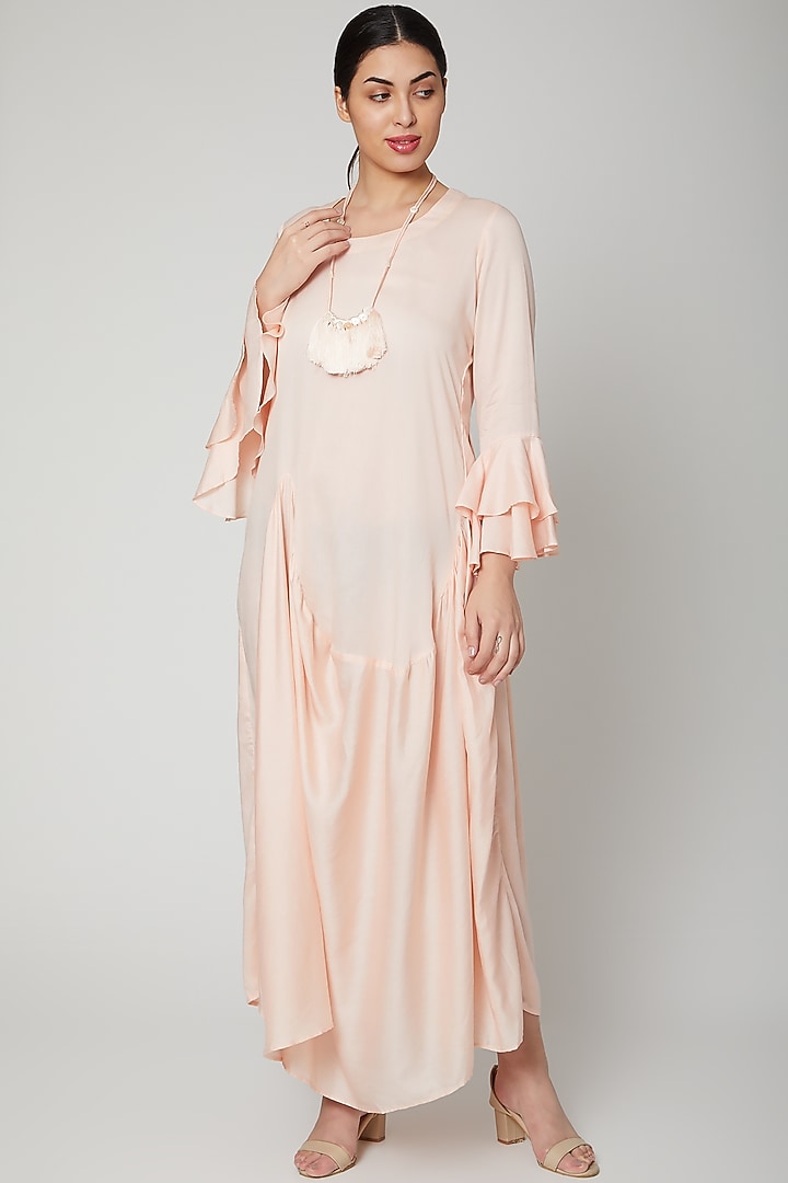 Peach Cowl Summer Dress With Necklace by Bohame at Pernia's Pop Up Shop