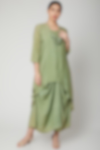 Olive Green Tencel Dress With Necklace by Bohame at Pernia's Pop Up Shop