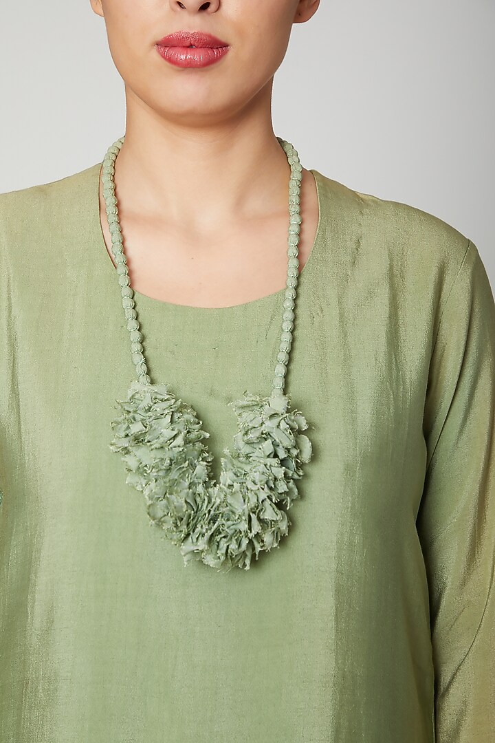 Olive Green Tencel Dress With Necklace by Bohame at Pernia's Pop Up Shop  2026