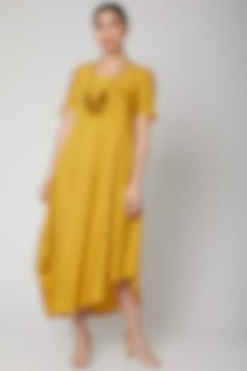 Mustard Asymmetric Dress With Necklace by Bohame at Pernia's Pop Up Shop