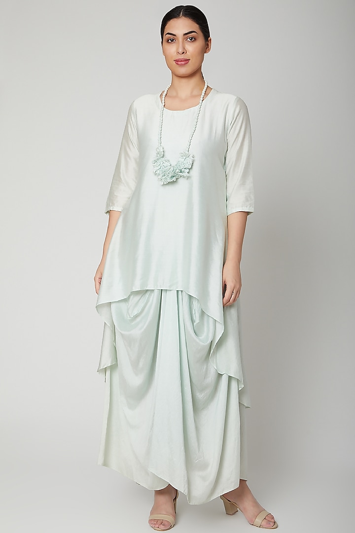 Ice Blue Cowl Dress With Necklace by Bohame