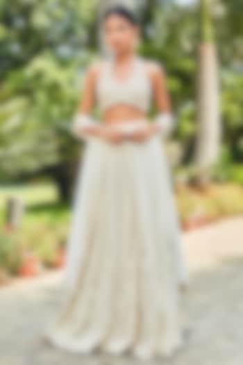 Off-White Georgette Embroidered Wedding Lehenga Set by Bohame at Pernia's Pop Up Shop