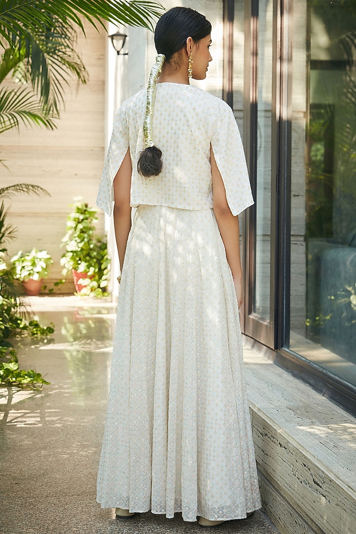 White Georgette Embroidered Jacket Wedding Lehenga Set by Bohame at Pernia's Pop Up Shop