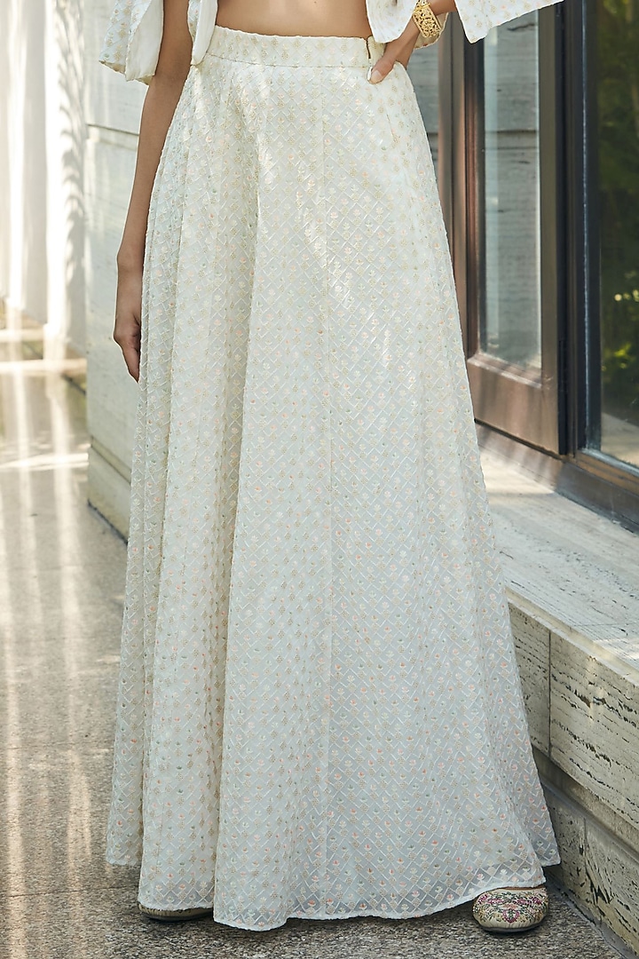 White Georgette Embroidered Jacket Wedding Lehenga Set by Bohame at Pernia's Pop Up Shop