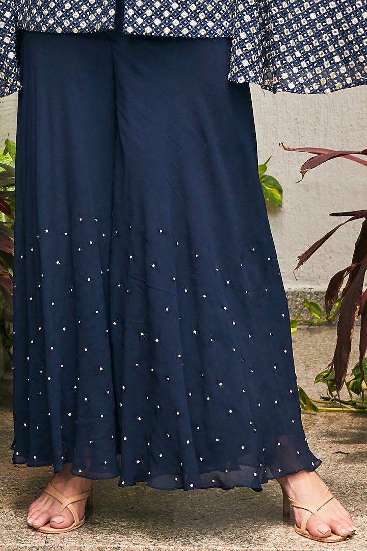 Navy Blue Georgette Embroidered Tunic Set by Bohame at Pernia's Pop Up Shop