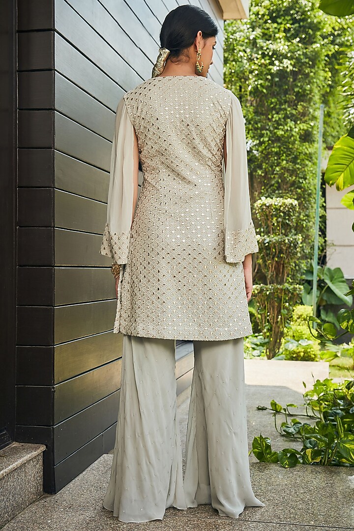 Light Grey Georgette Embroidered Tunic Set by Bohame at Pernia's Pop Up Shop
