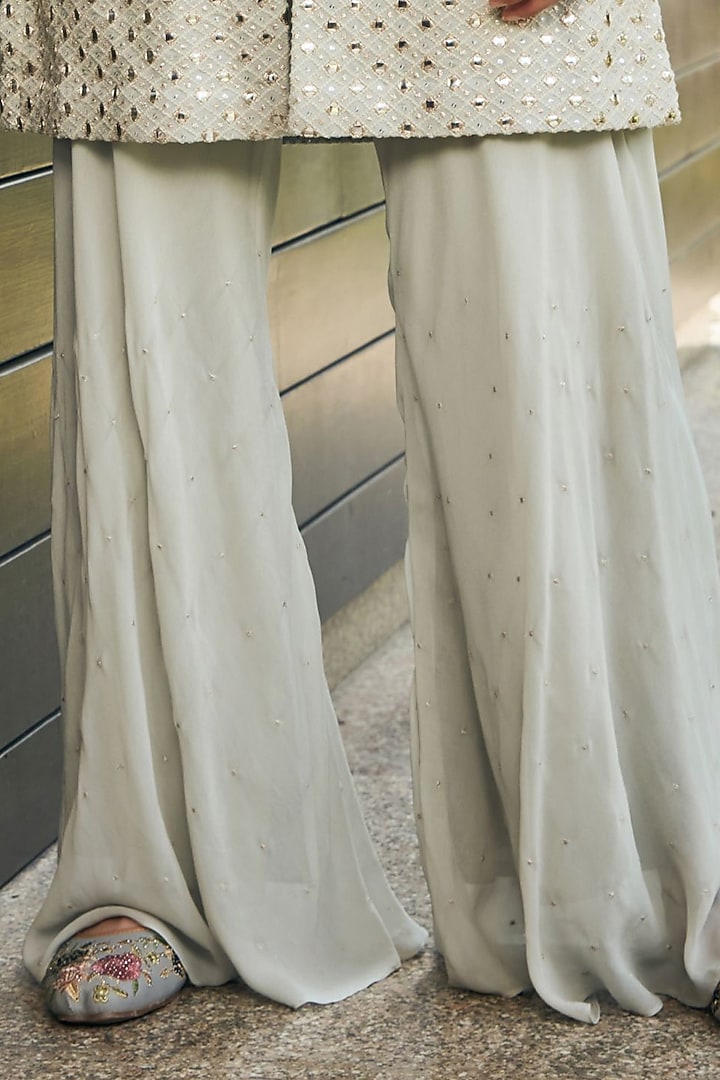 Light Grey Georgette Embroidered Tunic Set by Bohame at Pernia's Pop Up Shop