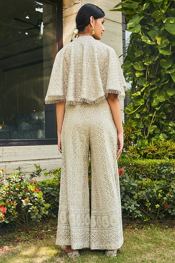 Light Grey Georgette Embroidered Cape Set by Bohame at Pernia's Pop Up Shop