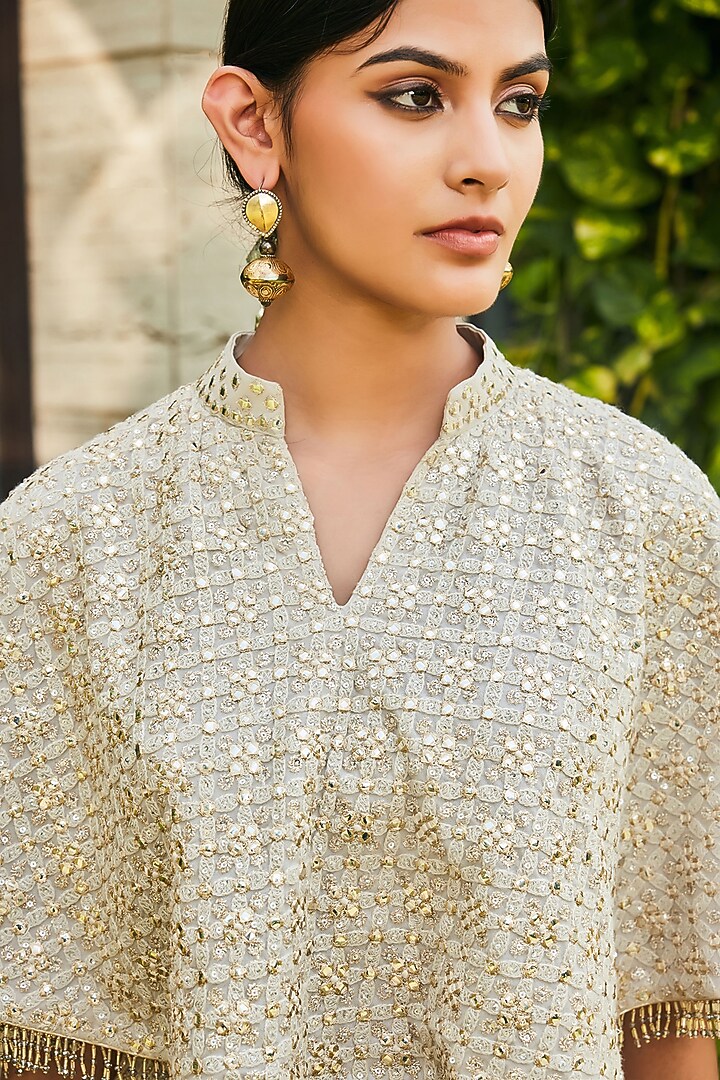 Light Grey Georgette Embroidered Cape Set by Bohame at Pernia's Pop Up Shop