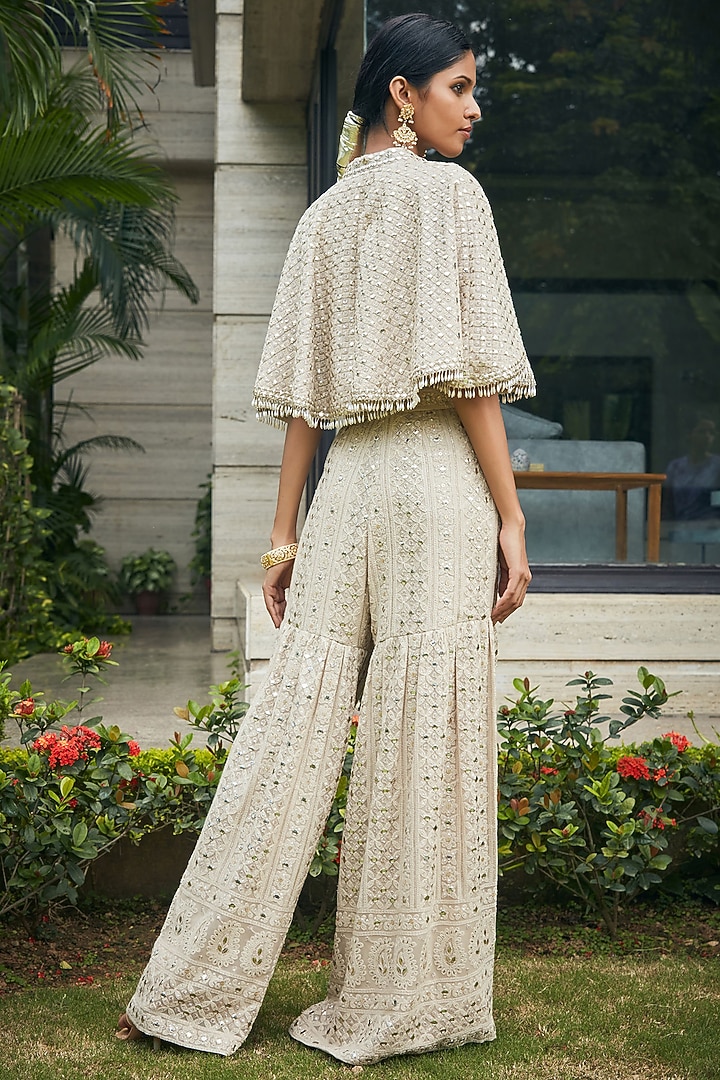 Beige Georgette Embroidered Cape Set by Bohame at Pernia's Pop Up Shop