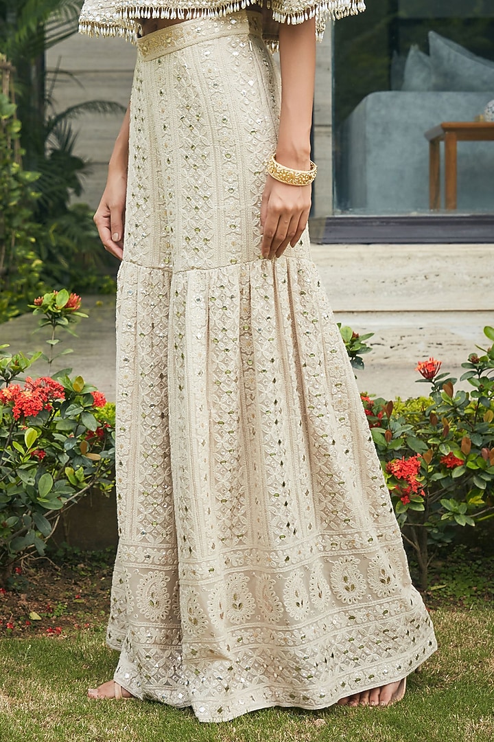 Beige Georgette Embroidered Cape Set by Bohame at Pernia's Pop Up Shop