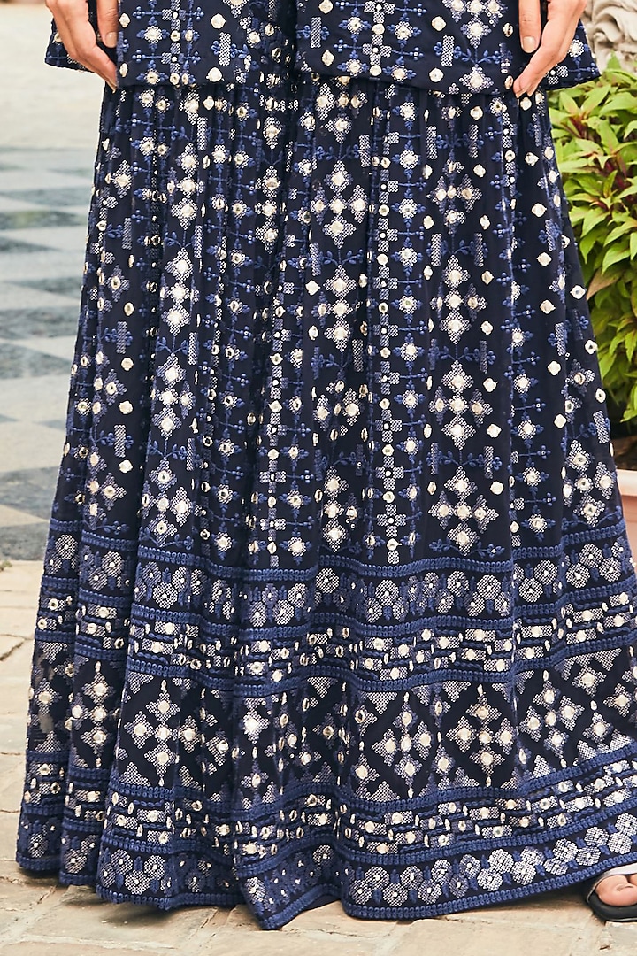 Navy Blue Georgette Embroidered Tunic Set by Bohame at Pernia's Pop Up Shop