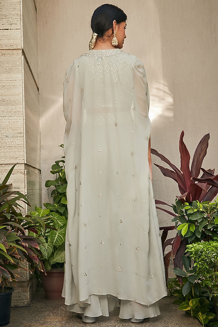 Light Mint Green Georgette Embroidered Cape Set by Bohame at Pernia's Pop Up Shop