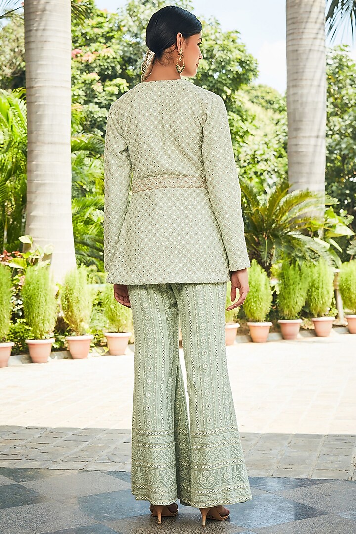 Pastel Green Georgette Embroidered Tunic Set by Bohame at Pernia's Pop Up Shop
