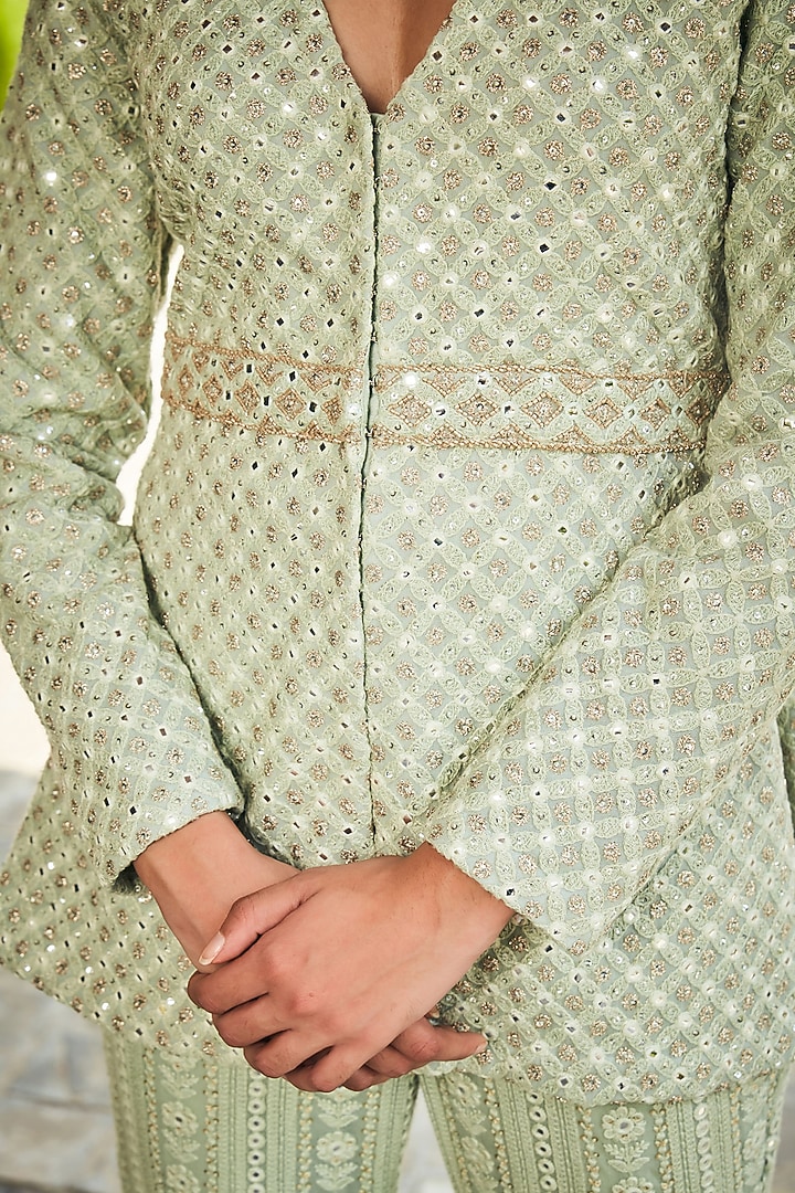 Pastel Green Georgette Embroidered Tunic Set by Bohame at Pernia's Pop Up Shop