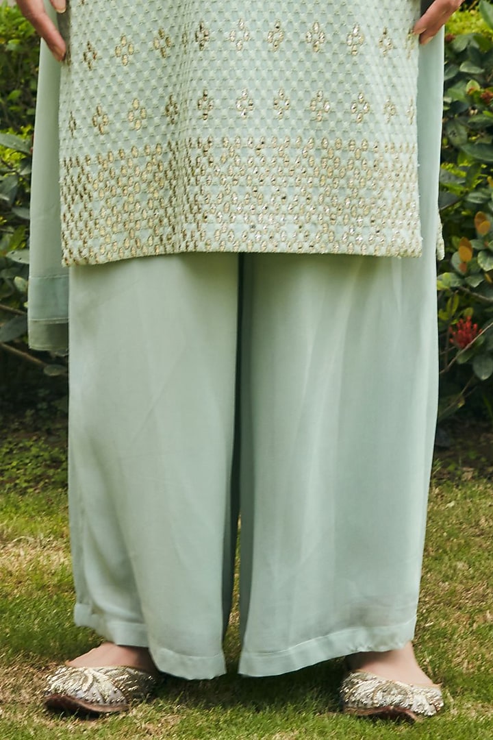 Pastel Green Georgette Embroidered Kurta Set by Bohame at Pernia's Pop Up Shop